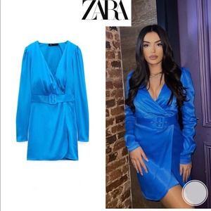 Zara Blue Satin Mini Dress With Belt Size XS Short NWT New With Tags